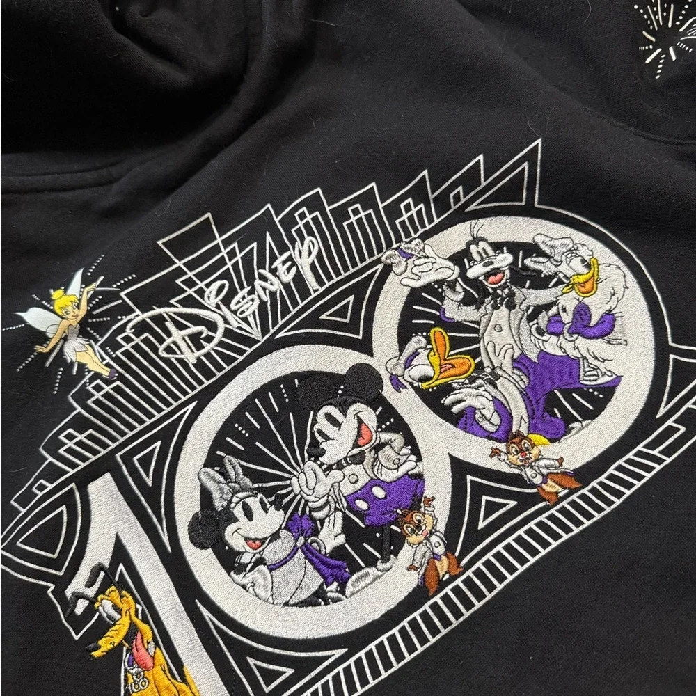 Rare Walt Disney 100th Anniversary Size Large Full Zip Hoodie Black Sweatshirt - Picture 6 of 10